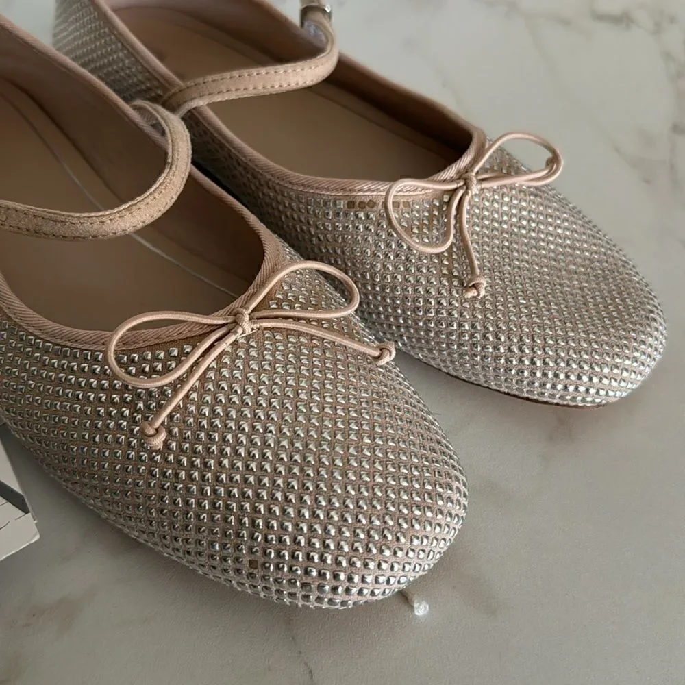 Zara Beige Sparkly Ballet Flats NWT